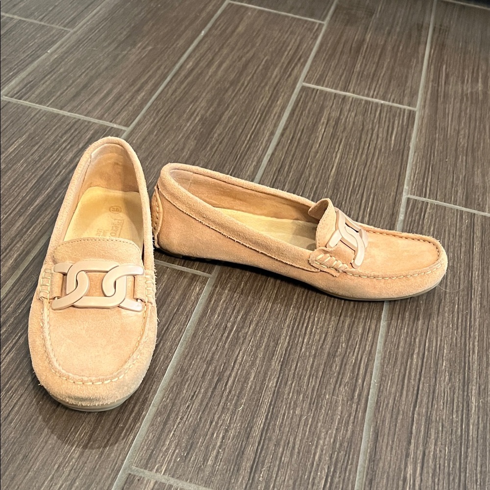 Suede Loafers with Chain Detail